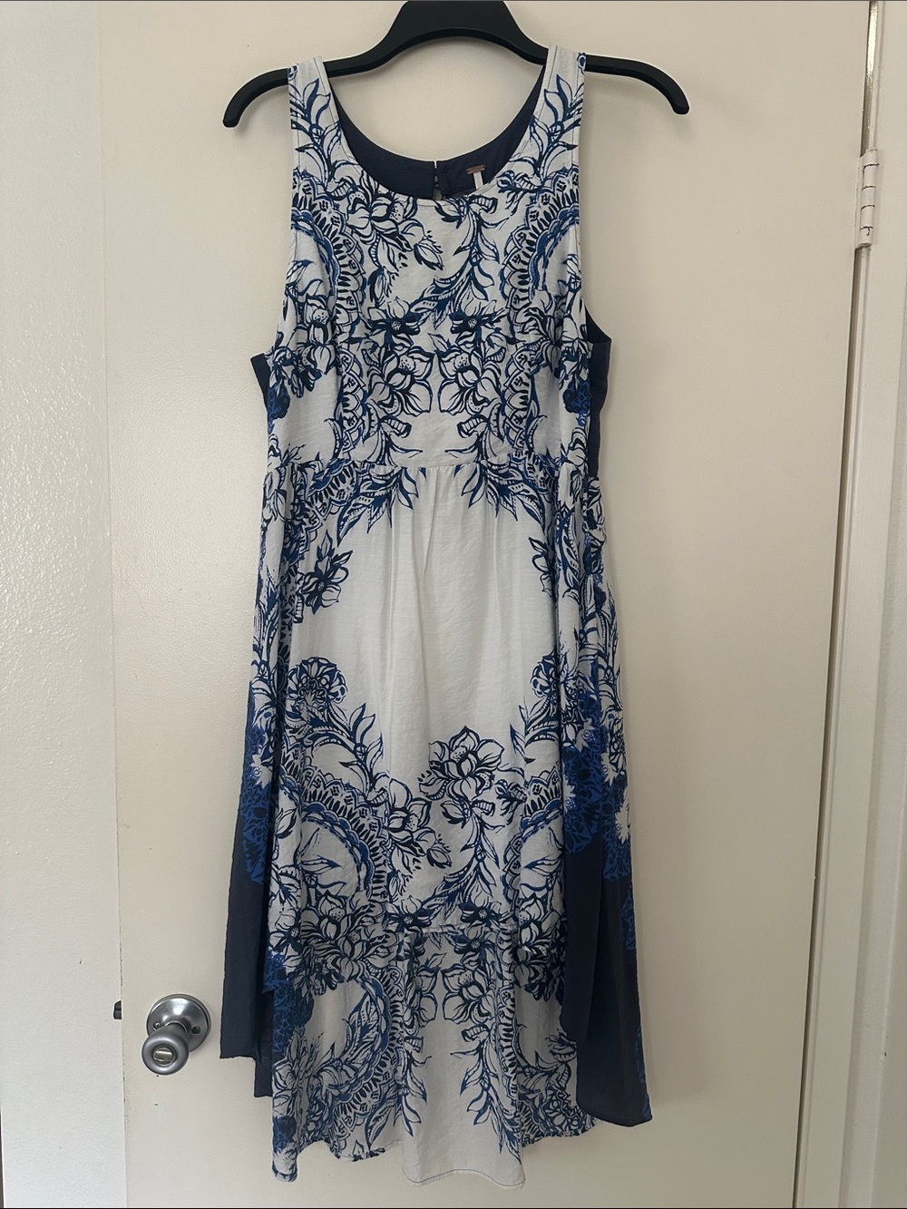 Free People White and Blue Floral High-Low Midi Dress